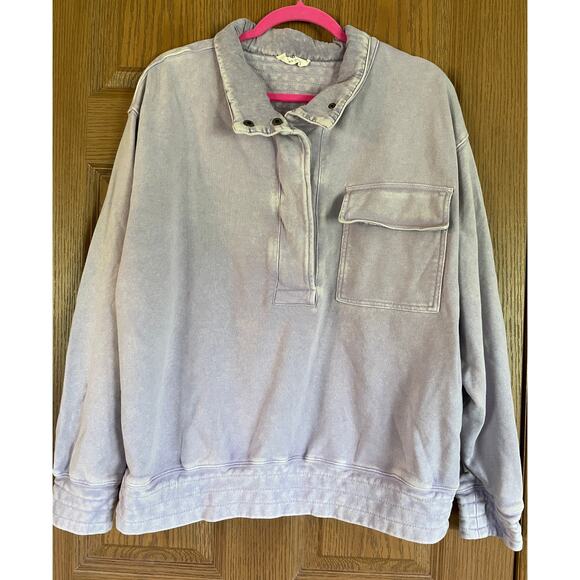Urban Daisy Lavender Mineral Wash Half Snap Collared Oversized PTP 27.5” Cotton - Picture 1 of 8